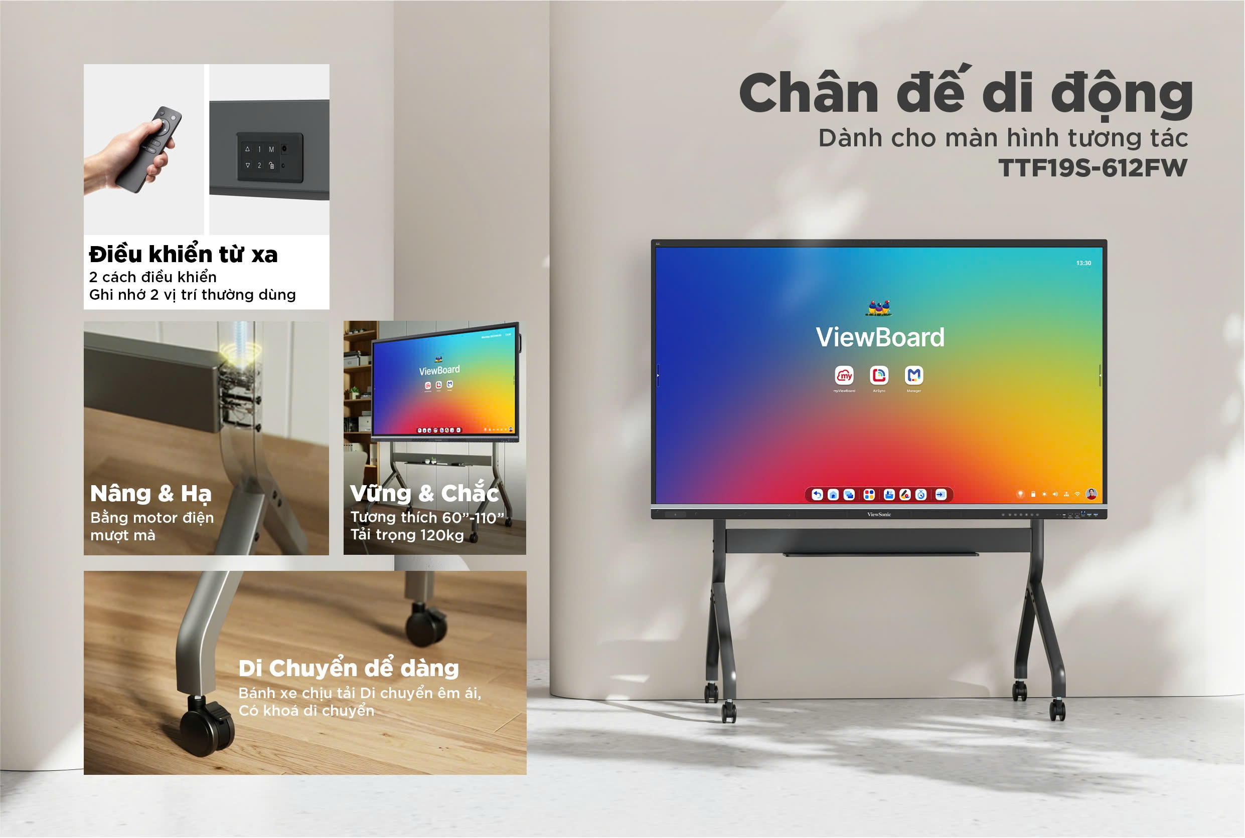 Bộ chân đế di động chuyên dụng cho màn hình tương tác / TV SlimLift Motorized